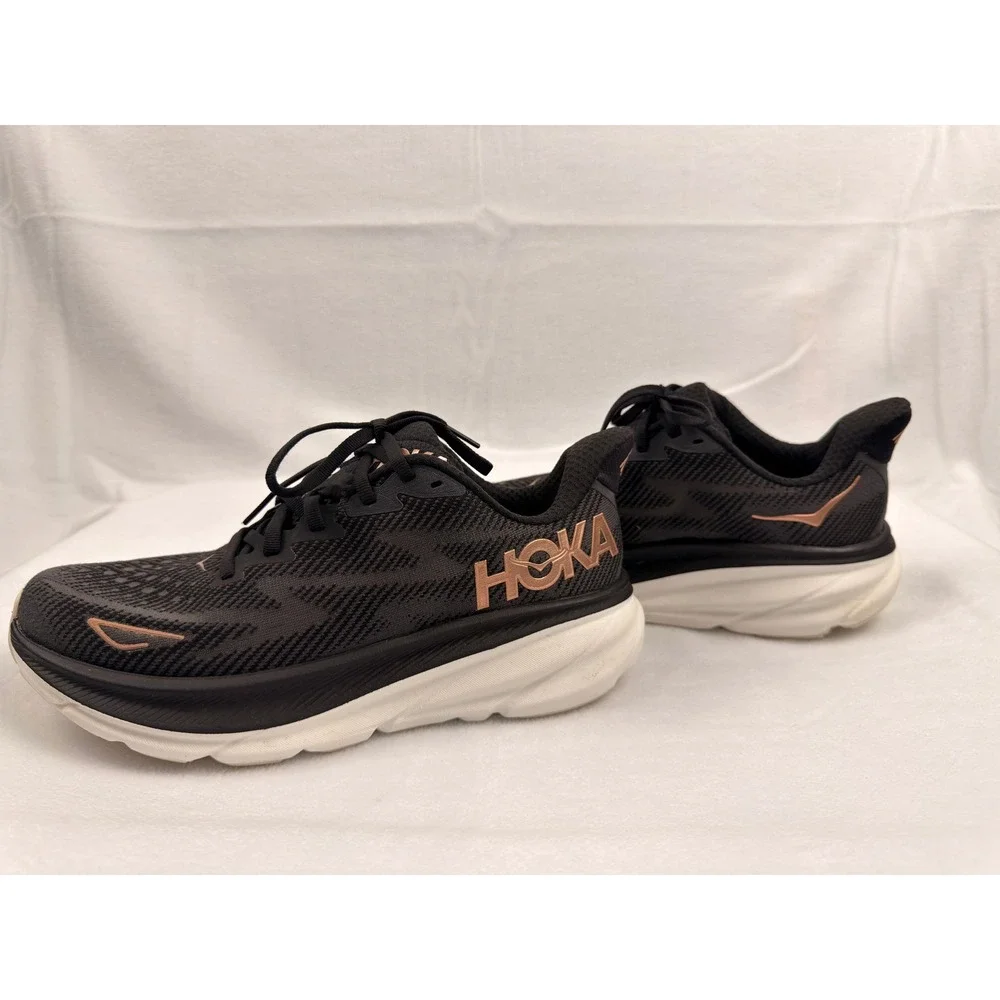 Hoka Clifton 9 Womens Running Shoes Black Rose Gold Metallic 1127896 8B